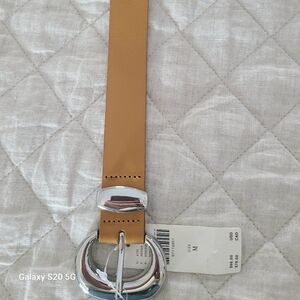 Anthropologie Tan Leather Belt with Silver Buckle